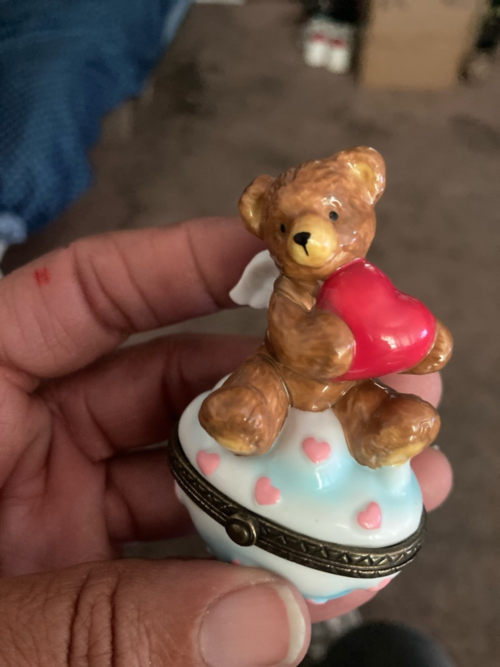 Brown Bear Figurine with Red Heart Decorative Sculpture